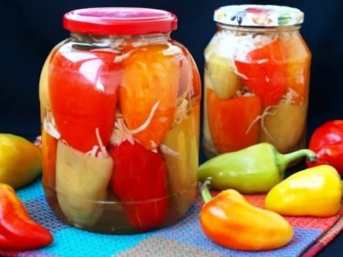 маринованный перец фаршированный капустой на зиму